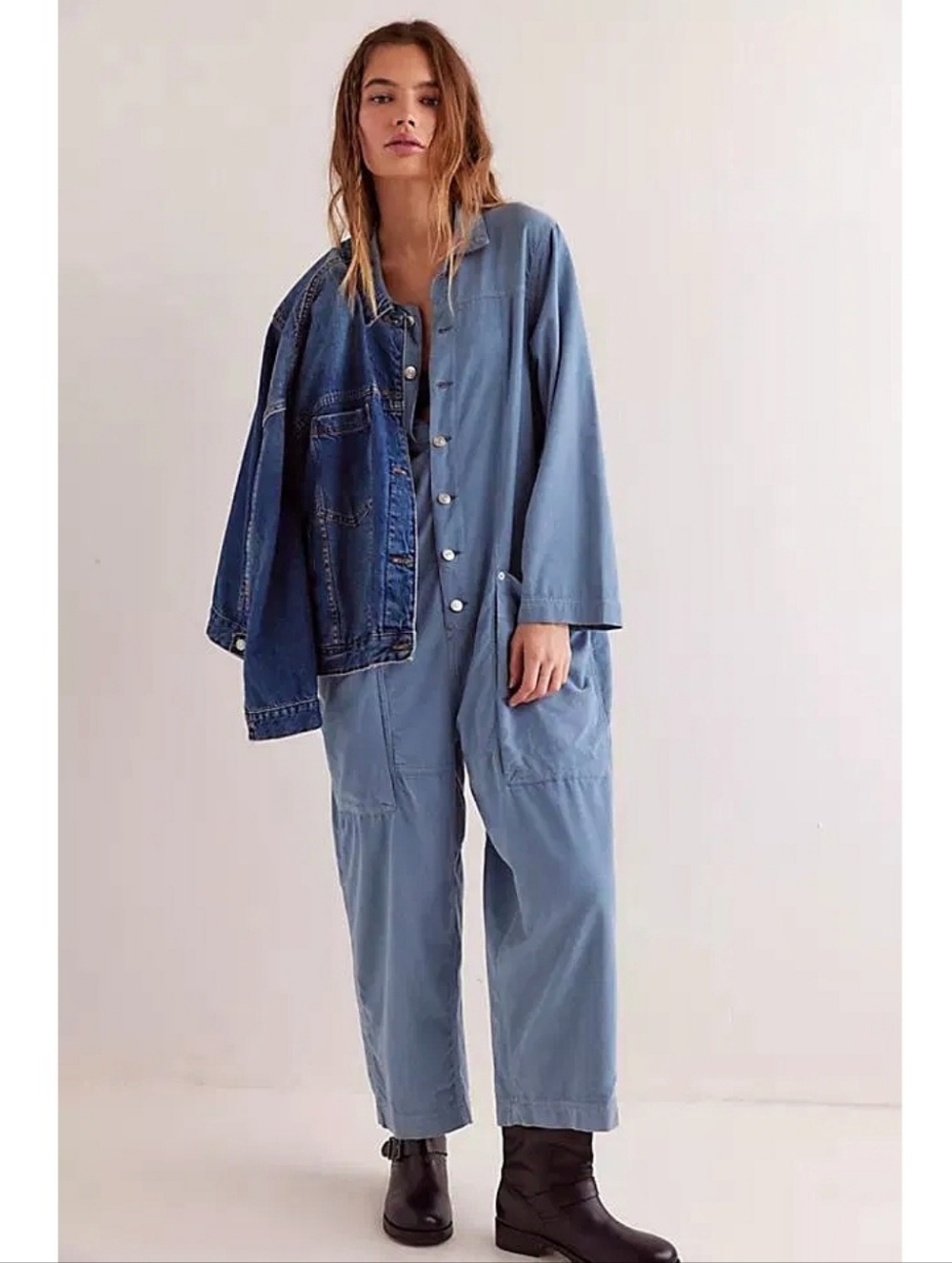 Free People We The Free Margarita Blue Corduroy Jumpsuit
